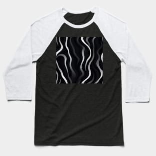 Monochrome Elegance: White Abstract Lines on Black Baseball T-Shirt